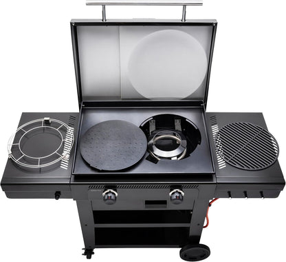 Char-Broil Barbacoa de Gas Versa-Tile, Plancha a Gas de 2 Zonas, Superficie de Cocción: 70 x 50 cm, Sistema de Módulos 3 en 1: Plancha, Parrilla y Horno para Pizza