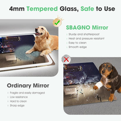 S'bagno Espejo-Baño-con-Luz 120x70cm, Espejo-Baño-LED-Bluetooth con Función Antivaho, 3000K/4000K/6500K, Regulable, Memoria, Cristal Templado HD, IP44-Espejos-de-Baño-con-LED, Horizontal/Vertical