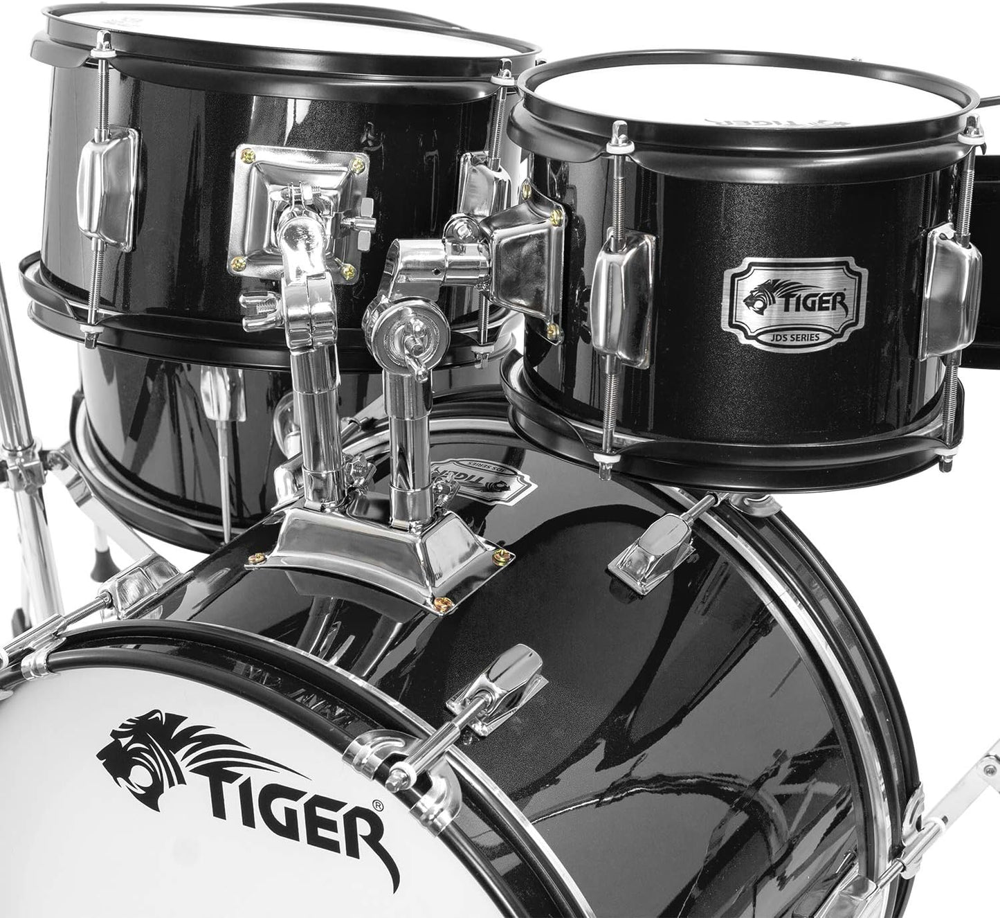 Tiger JDS14-BK Juego de batería junior de 5 piezas - Juego de batería negro para niños, edades de 3 a 10 años