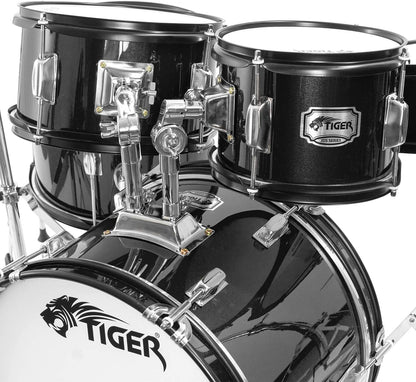 Tiger JDS14-BK Juego de batería junior de 5 piezas - Juego de batería negro para niños, edades de 3 a 10 años