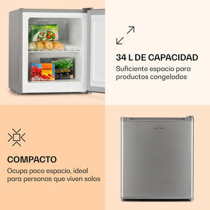 Klarstein Congelador Pequeño Vertical, Mini Congelador Portatil Silencioso para Casa y Oficina, Capacidad 33 l. con Estante, Eficiencia Energética, Estante, Dep. Hielos y Rascador